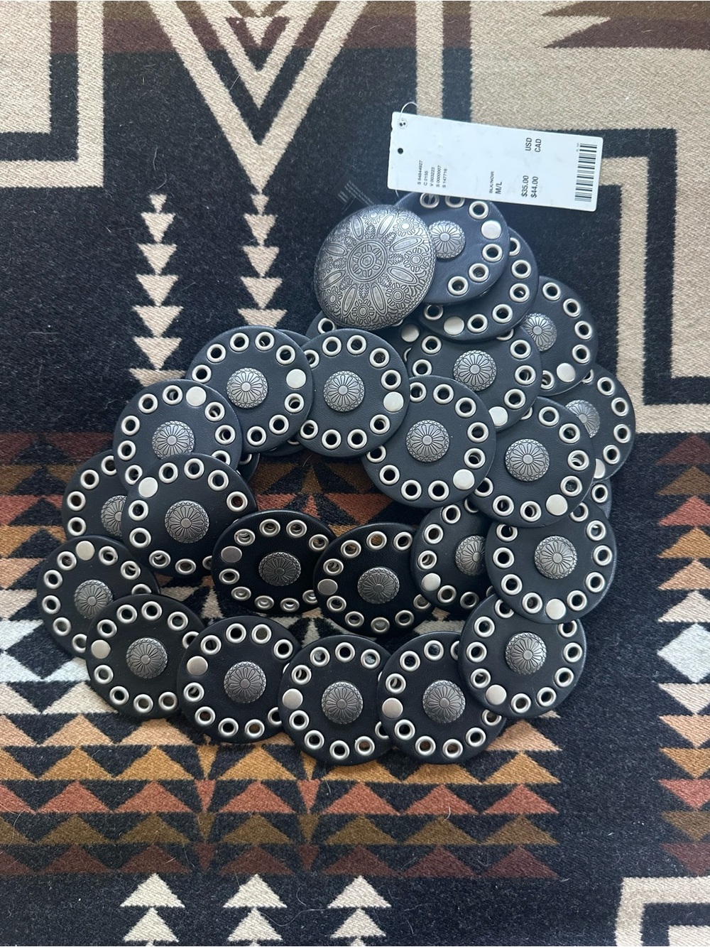 Urban Outfitters Black Concho Eyelet Stretch Belt with Silver Accents